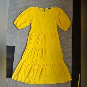 Cia. Maritima Bright Yellow Puff Sleeve Midi Dress